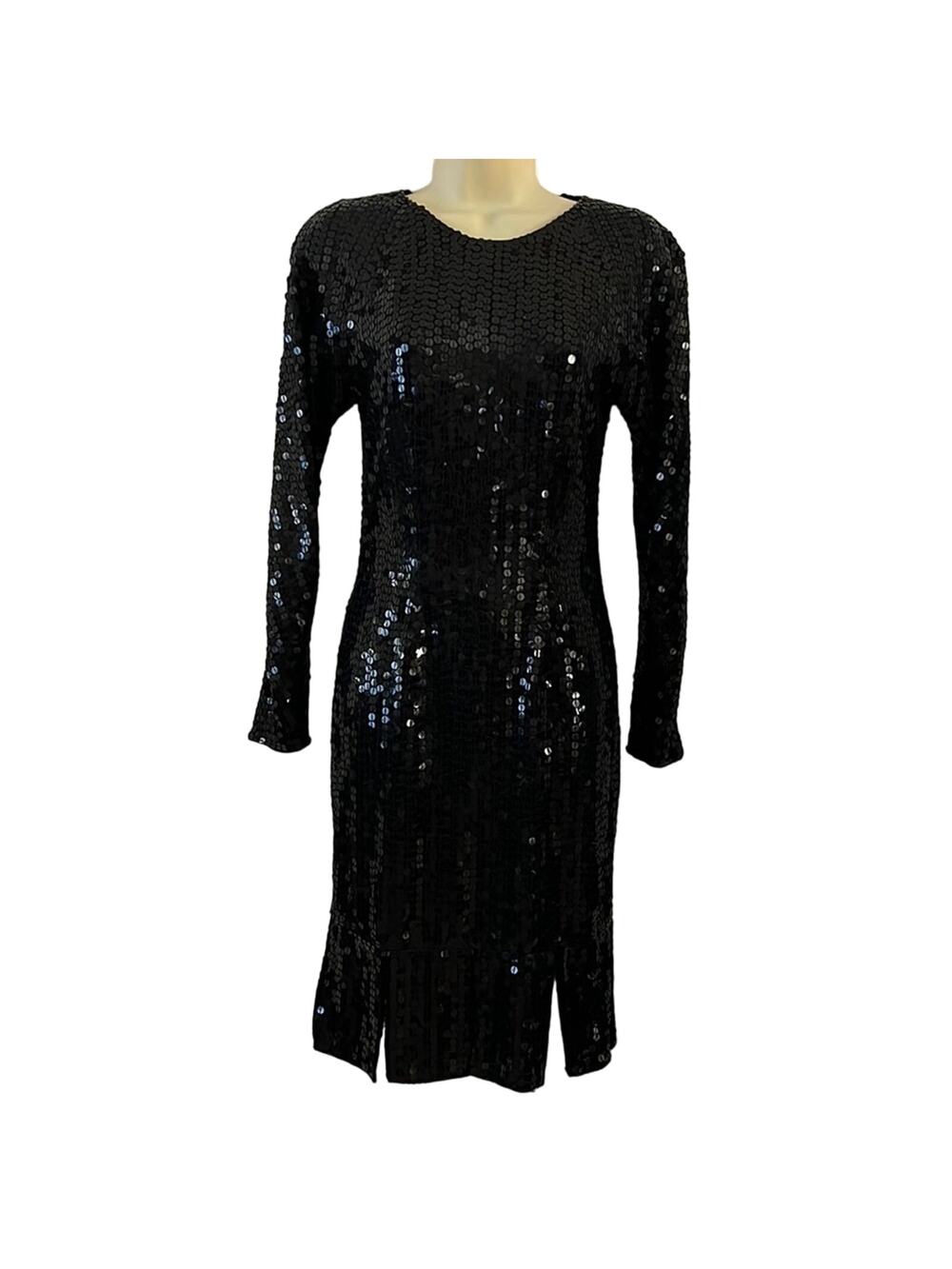 Maison Magique Vintage Black Sequin Dress Size Medium Flapper Art Deco Beaded